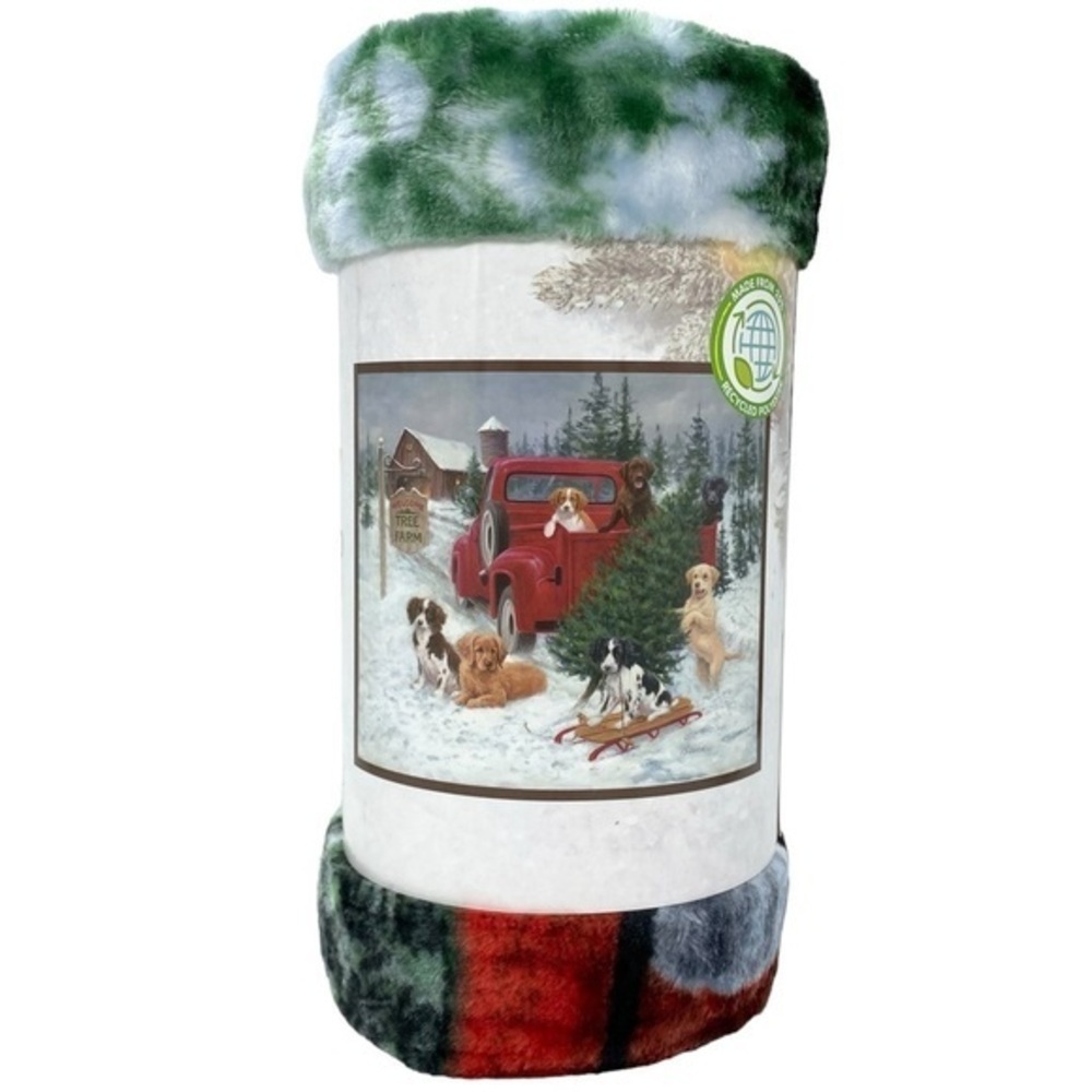 Puppy Dogs and Red Truck Christmas Plush Throw Blanket